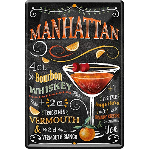 schilderkreis24 - Blechschilder Cocktail Rezept "Manhattan" Deko Metallschild Schild für alle Bar Theke oder Pub Besitzer Geschenk zum Geburtstag oder Weihnachten 20x30 cm von schilderkreis24