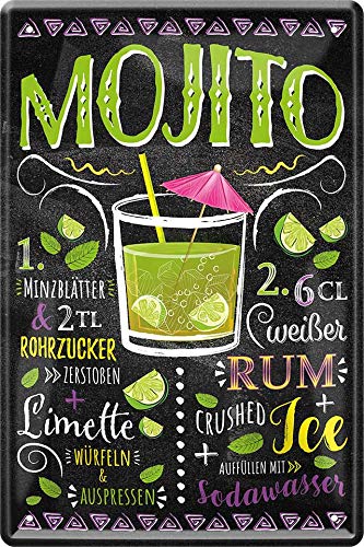 schilderkreis24 - Blechschilder Cocktail Rezept "Mojito" Deko Metallschild Schild für alle Bar Theke oder Pub Besitzer Geschenk zum Geburtstag oder Weihnachten 20x30 cm von schilderkreis24