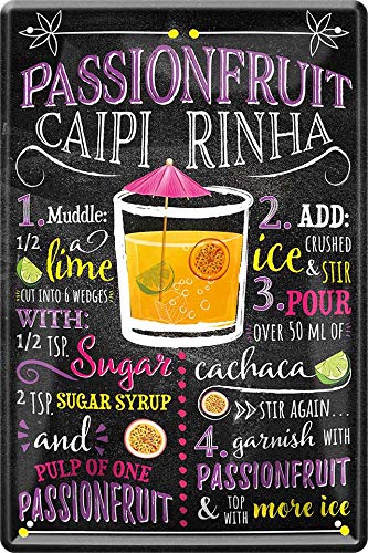 schilderkreis24 - Blechschilder Cocktail Rezept "PASSIONFRUIT CAIPI RINHA" Deko Metallschild Schild für alle Bar Theke oder Pub Besitzer Geschenk zum Geburtstag oder Weihnachten 20x30 cm von schilderkreis24