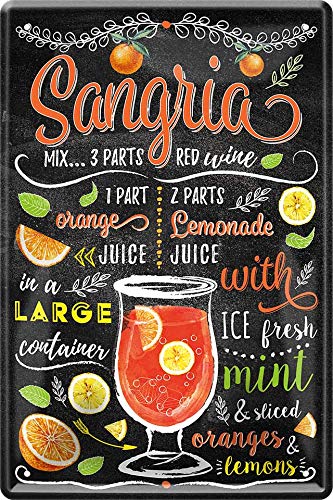 schilderkreis24 - Blechschilder Cocktail Rezept "Sangria" Deko Metallschild Schild für alle Bar Theke oder Pub Besitzer Geschenk zum Geburtstag oder Weihnachten 20x30 cm (Sangria) von schilderkreis24
