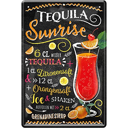 schilderkreis24 - Blechschilder Cocktail Rezept "Tequila Sunrise" Deko Metallschild Schild für alle Bar Theke oder Pub Besitzer Geschenk zum Geburtstag oder Weihnachten 20x30 cm von schilderkreis24