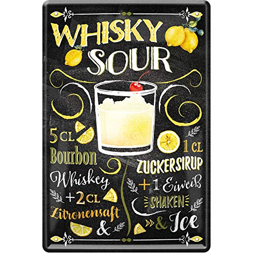 schilderkreis24 - Blechschilder Cocktail Rezept "Whisky Sour" Deko Metallschild Schild für alle Bar Theke oder Pub Besitzer Geschenk zum Geburtstag oder Weihnachten 20x30 cm von schilderkreis24