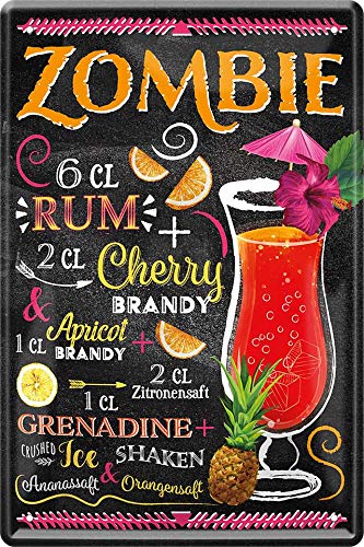 schilderkreis24 - Blechschilder Cocktail Rezept "Zombie" Deko Metallschild Schild für alle Bar Theke oder Pub Besitzer Geschenk zum Geburtstag oder Weihnachten 20x30 cm von schilderkreis24