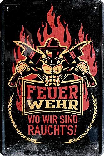 schilderkreis24 - Blechschilder Feuerwehr Motiv & Spruch: “Feuerwehr WO WIR SIND RAUCHT'S“ Deko Schild Metallschild Geschenkidee für alle Feuerwehrmänner 20x30 cm von schilderkreis24