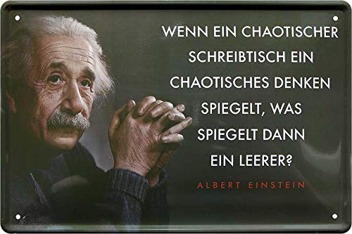 schilderkreis24 Blechschilder Kollektion 20x30cm – Albert Einstein Zitate & Sprüche: Inspirierende & humorvolle Wanddeko (Chaotischer Schreibtisch) von schilderkreis24