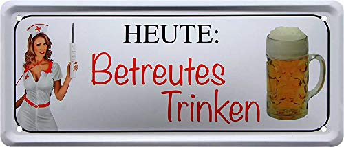 schilderkreis24 – Blechschilder Lustige Bier Trink Spruch Heute Betreutes Trinken Deko Schild Bar Theke Pub Metallschild Saufen Witziges Geschenk zum Geburtstag oder Weihnachten 28x12 cm von schilderkreis24