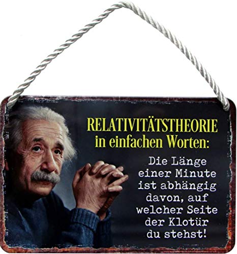 schilderkreis24 - Blechschilder Lustiger Albert Einstein Zitat Spruch "Relativitätstheorie Worten. Klotür" Deko Toilette Bad Klo Hängeschild Metallschild Schild Geschenkidee 18x12cm von schilderkreis24