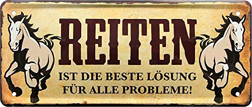 schilderkreis24 - Blechschilder Lustiger Spruch “REITEN IST DIE Beste .“ Deko Pferd Reiten Schild Geschenkidee Pferdebesitzer Pferde Fans 28x12 cm von schilderkreis24