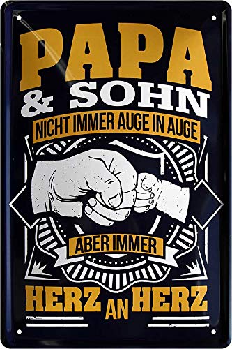 schilderkreis24 - Blechschilder – Papa & Sohn Nicht Immer Auge IN Auge Aber Immer Herz AN Herz Geschenkidee Vater Vatertag Geburtstag Weihnachten von schilderkreis24