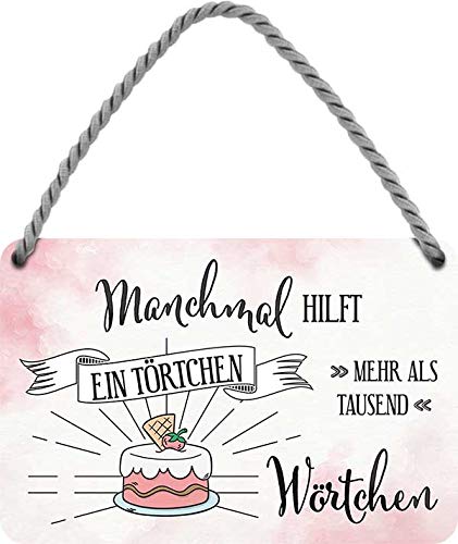 schilderkreis24 - Blechschilder lustiger Kuchen Spruch: “Manchmal Hilft EIN Törtchen .” Deko Schild Hängeschild Küche Witzige Geschenkidee 18x12 cm von schilderkreis24