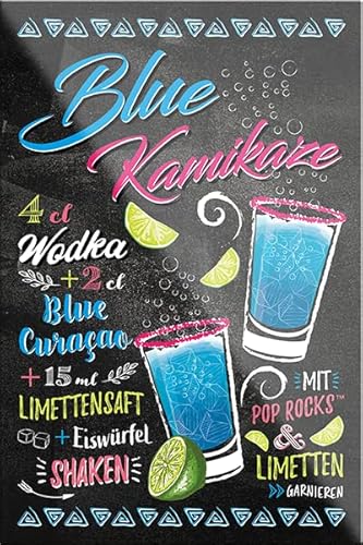 schilderkreis24 – Cocktail Rezept “Blue Kamikaze“ Magnet Alkohol Spirituosen Deko Kühlschrankmagnet Humor Geschenkidee Geburtstag Weihnachten 9x6 cm von schilderkreis24