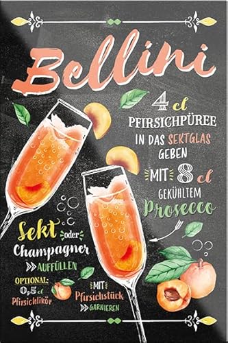 schilderkreis24 – Cocktail Rezept Magnet Alkohol Spirituosen Deko Kühlschrankmagnet Humor Geschenkidee Geburtstag Weihnachten 9x6 cm (Bellini) von schilderkreis24