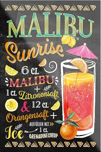 schilderkreis24 – Cocktail Rezept Magnet Alkohol Spirituosen Deko Kühlschrankmagnet Humor Geschenkidee Geburtstag Weihnachten 9x6 cm (Malubu Sunrise) von schilderkreis24