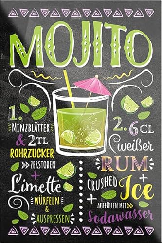 schilderkreis24 – Cocktail Rezept Magnet Alkohol Spirituosen Deko Kühlschrankmagnet Humor Geschenkidee Geburtstag Weihnachten 9x6 cm (Mojito) von schilderkreis24