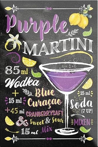 schilderkreis24 – Cocktail Rezept “Purple Martini“ Magnet Alkohol Spirituosen Deko Kühlschrankmagnet Humor Geschenkidee Geburtstag Weihnachten 9x6 cm von schilderkreis24