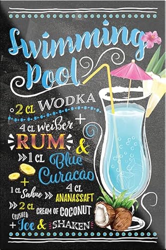 schilderkreis24 – Cocktail Rezept “Swimming Pool“ Magnet Alkohol Spirituosen Deko Kühlschrankmagnet Humor Geschenkidee Geburtstag Weihnachten 9x6 cm von schilderkreis24