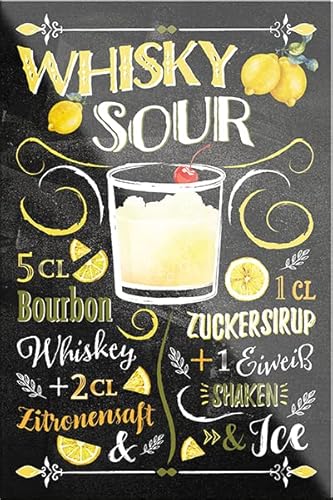 schilderkreis24 – Cocktail Rezept “Whisky Sour“ Magnet Alkohol Spirituosen Deko Kühlschrankmagnet Humor Geschenkidee Geburtstag Weihnachten 9x6 cm von schilderkreis24