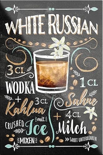 schilderkreis24 – Cocktail Rezept Magnet Alkohol Spirituosen Deko Kühlschrankmagnet Humor Geschenkidee Geburtstag Weihnachten 9x6 cm (White Russian) von schilderkreis24
