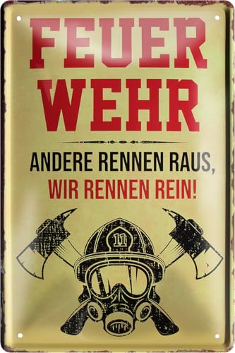 schilderkreis24 - Feuerwehr Blechschilder 20x30cm Set – Sprüche & Deko für Feuerwehrmann (Feuerwehr andere rennen raus, wir rennen rein) von schilderkreis24