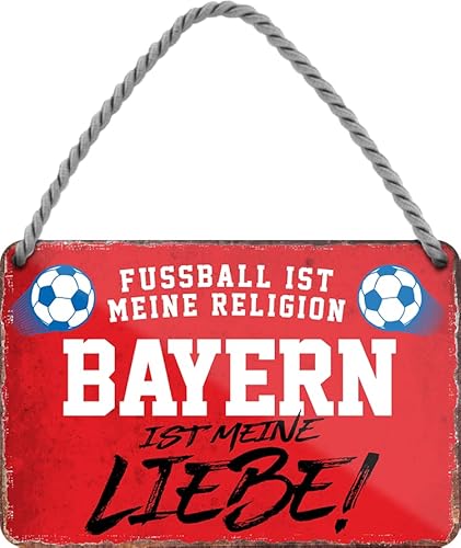 schilderkreis24 – Fußballschild “Fussball Religion Bayern“ Deko Garage Artikel Sport Verein Geschenkidee Club Weihnachten Fußball Fan Liebhaber Begeisterte 18x12 cm von schilderkreis24