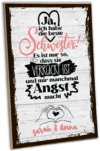schilderkreis24 - Holzschild "Ja, ich habe die beste Schwester!" - Personalisiertes Geschenk für Schwester - Made in Germany und individuell mit Namen schilderkreis24 - Holzschild "Ja, ich habe die beste Schwester!" - Personalisiertes Geschenk für Schwester - Made in Germany und individuell mit Namen von schilderkreis24