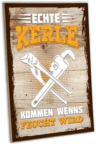 schilderkreis24 - Holzschild für Handwerker "Echte Kerle kommen wenn es feucht wird" - Werkstatt & Garage Deko, 28x19 cm von schilderkreis24