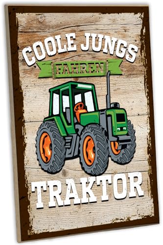 schilderkreis24 - Holzschild mit Traktor-Motiv – "Coole Jungs fahren Traktor" – Bauernhof Dekoration, Kinderzimmer Accessoire, 28x19 cm von schilderkreis24