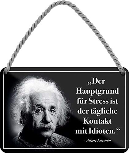 schilderkreis24 – Lustiger Albert Einstein Spruch Zitat "Der Hauptgrund für Stress ist der tägliche Kontakt mit Idioten" Deko Hängeschild Schild Geschenk zum Geburtstag oder Weihnachten 18x12 cm von schilderkreis24