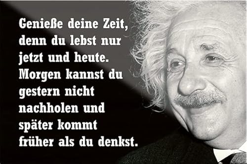 schilderkreis24 – Lustiger Albert Einstein Spruch Zitat “Genieße Deine Zeit jetzt und Heute“ Leben Glück Magnet Deko Kühlschrankmagnet Küche Geschenkidee Geburtstag Weihnachten 9x6 cm von schilderkreis24