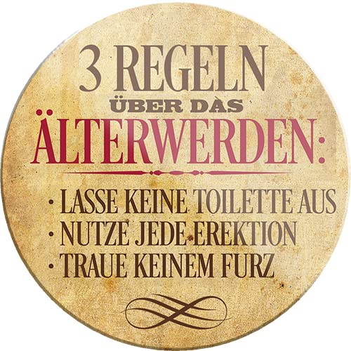 schilderkreis24 – Lustiger Spruch “3 Regeln älter Werden“ Magnet Deko Kühlschrankmagnet Pension Geschenkidee Großeltern Rentner Senioren Oma Opa Enkelkinder 8x8 cm von schilderkreis24