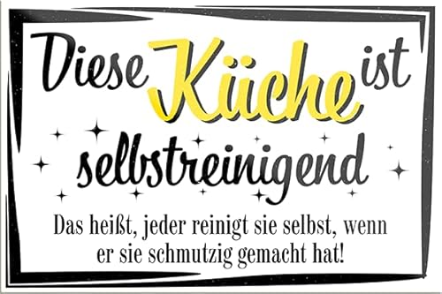 schilderkreis24 – Lustiger Spruch “Diese Küche ist Selbstreinigend“ Magnet Deko Küche Essen Kühlschrankmagnet Humor Geschenkidee Geburtstag Weihnachten 9x6 cm von schilderkreis24