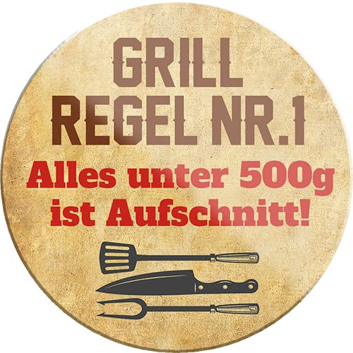 schilderkreis24 – Lustiger Spruch “Grill Regel Nr.1 500g Aufschnitt!“ Magnet Deko Kühlschrankmagnet BBQ Grill Geschenkidee für Garten Terrasse Balkon Küche 8x8 cm von schilderkreis24