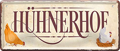 schilderkreis24 -Lustiger Spruch “Hühnerhof“ Deko Schild Humor Metallschild Geschenkidee Hühnerstall Retro Witziges Geschenk zum Geburtstag Weihnachten für Hühner Fans Garten Küche Bauern 28x12 cm von schilderkreis24