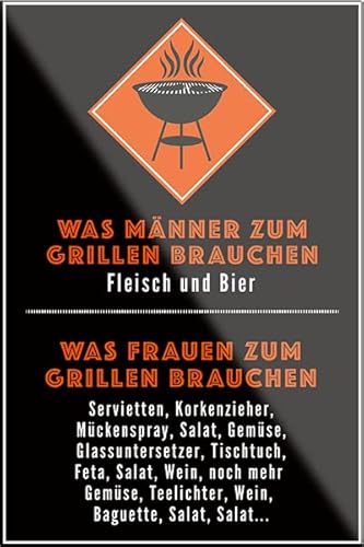 schilderkreis24 – Lustiger Spruch “was Männer zum Grillen brauchen. Fleisch Bier“ Magnet Deko Kühlschrankmagnet BBQ Grill Geschenkidee Garten Terrasse Balkon Küche 9x6 cm von schilderkreis24