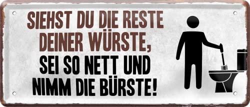 schilderkreis24 - Lustiger Toiletten Spruch “Reste deiner Würste, Nimm die Bürste!” Deko Metallschild Bar Pub Schild für WC Bad Klo Badezimmer Geschenkidee 28x12 cm von schilderkreis24