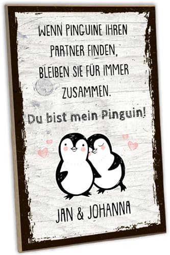 schilderkreis24 - Personalisiertes Holzschild für Paare - "Du bist mein Pinguin" - Namen anpassbar von schilderkreis24