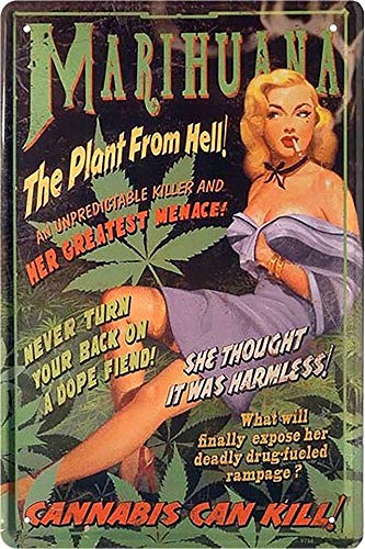 schilderkreis24 Pin Up Pinup „Marihuana The Plant from Hell!“ Hot Sexy Girl Deko Metallschild Retro Vintage Schild Geschenk zum Geburtstag oder Weihnachten 20x30 cm von schilderkreis24