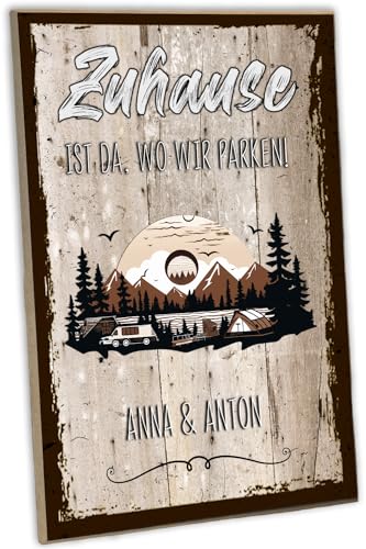 schilderkreis24: Holzschild - 'Zuhause ist da, wo wir parken' - Stilvolle Wohnmobil-Dekoration für Abenteurer von schilderkreis24