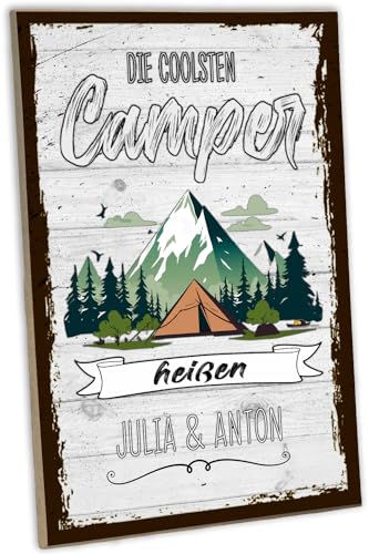 schilderkreis24: Personalisiertes Camping Holzschild - 'Die coolsten Camper heißen ...' - Einzigartige Dekoration für Campingliebhaber - Geschenkidee von schilderkreis24