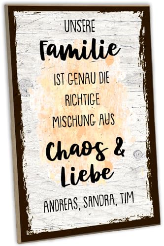 schilderkreis24: Personalisiertes Familien Holzschild - 'Unsere Familie ist genau die richtige Mischung aus Chaos & Liebe' - Einzigartige Dekoration für Ihr Zuhause von schilderkreis24