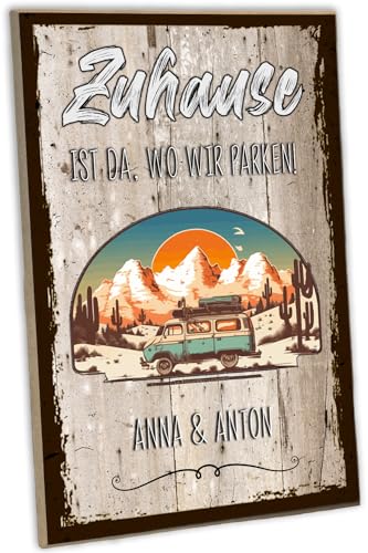 schilderkreis24: Rustikales Holzschild - 'Zuhause ist da, wo wir parken' - Die perfekte Dekoration für Camper von schilderkreis24