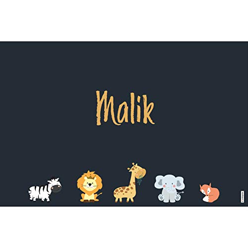 schildgetier Malik Türschild Namensschild Malik Geschenk mit Namen und süßen Tier Motiven 30 x 20 cm Dekoschild Schild mit Tieren von schildgetier