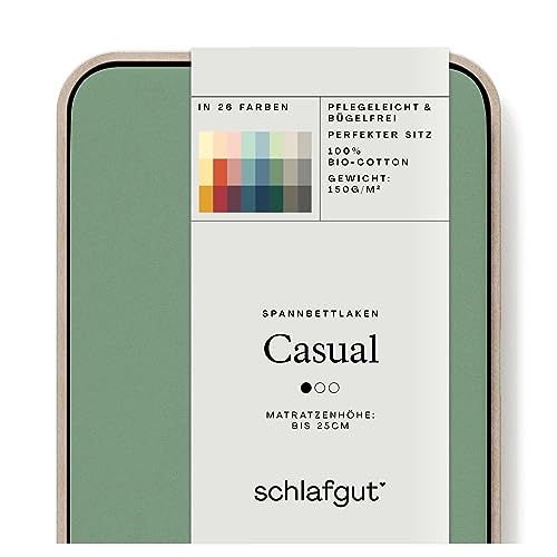 Schlafgut Casual Spannbettlaken 180x200cm bis 200x200cm Green Mid, Spannbetttuch aus 100% Biobaumwolle von schlafgut