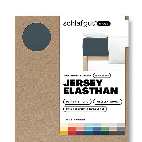 Schlafgut Easy Jersey Elasthan Boxspring Spannbettlaken 90x190 bis 100x220 Grey Deep, Spannbetttuch aus superweicher Baumwolle mit Elasthan von schlafgut