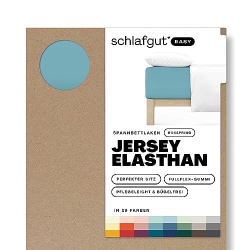 Schlafgut Easy Jersey Elasthan Boxspring Spannbettlaken 90x190 bis 100x220 Petrol Mid, Spannbetttuch aus superweicher Baumwolle mit Elasthan von schlafgut