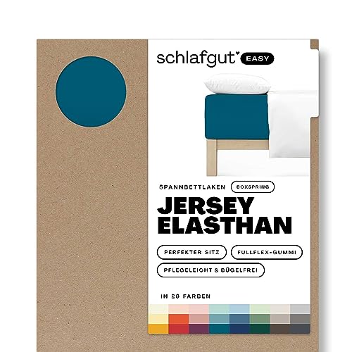 Schlafgut Easy Jersey Elasthan Boxspring Spannbettlaken 140x200 bis 160x220 Petrol Deep, Spannbetttuch aus superweicher Baumwolle mit Elasthan von schlafgut