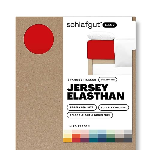 Schlafgut Easy Jersey Elasthan Boxspring Spannbettlaken 90x190 bis 100x220 Red Deep, Spannbetttuch aus superweicher Baumwolle mit Elasthan von schlafgut