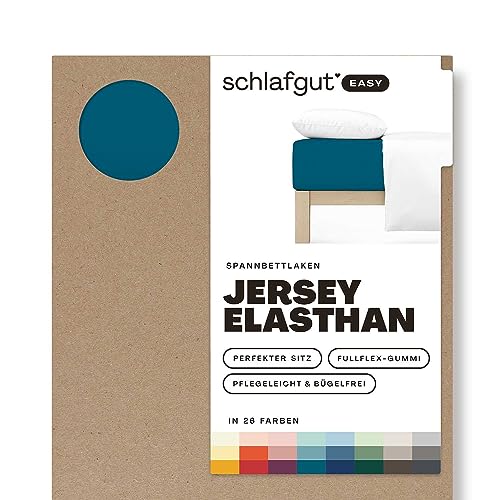 Schlafgut Easy Jersey Elasthan Spannbettlaken 180x200 bis 200x220 Petrol Deep, Spannbetttuch aus superweicher Baumwolle mit Elasthan von schlafgut