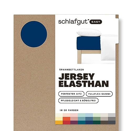 Schlafgut Easy Jersey Elasthan Spannbettlaken 90x190 bis 100x220 Blue Deep, Spannbetttuch aus superweicher Baumwolle mit Elasthan von schlafgut