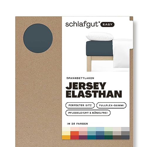 Schlafgut Easy Jersey Elasthan Spannbettlaken 90x190 bis 100x220 Grey Deep, Spannbetttuch aus superweicher Baumwolle mit Elasthan von schlafgut